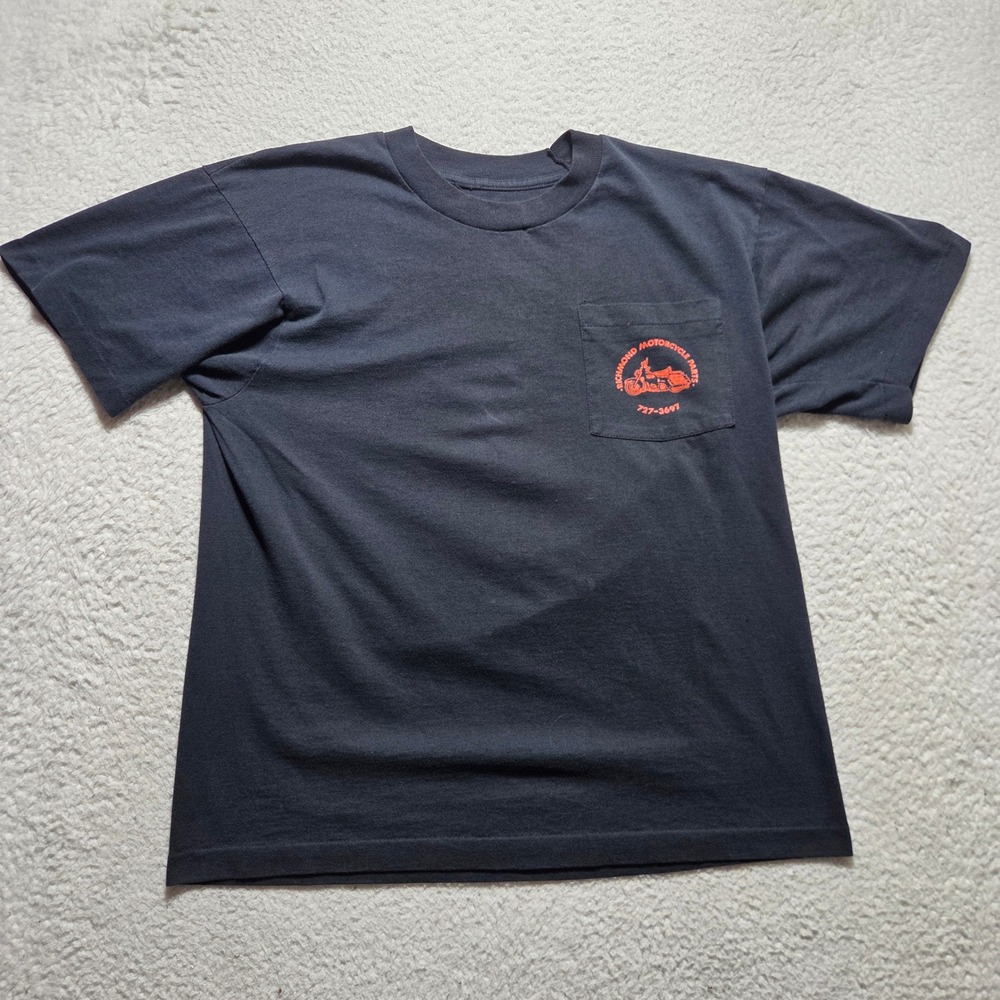 Vintage 90s Richmond Motorcycle Parts T Shirt Mens XL Black Pocket Tee Biker